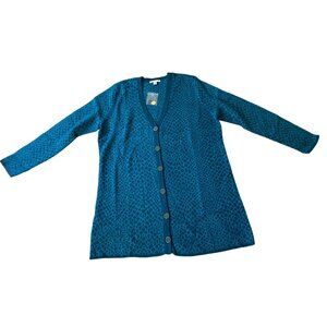Isaac Mizrahi Blue Animal Print Button-Up Cardigan Sweater XL